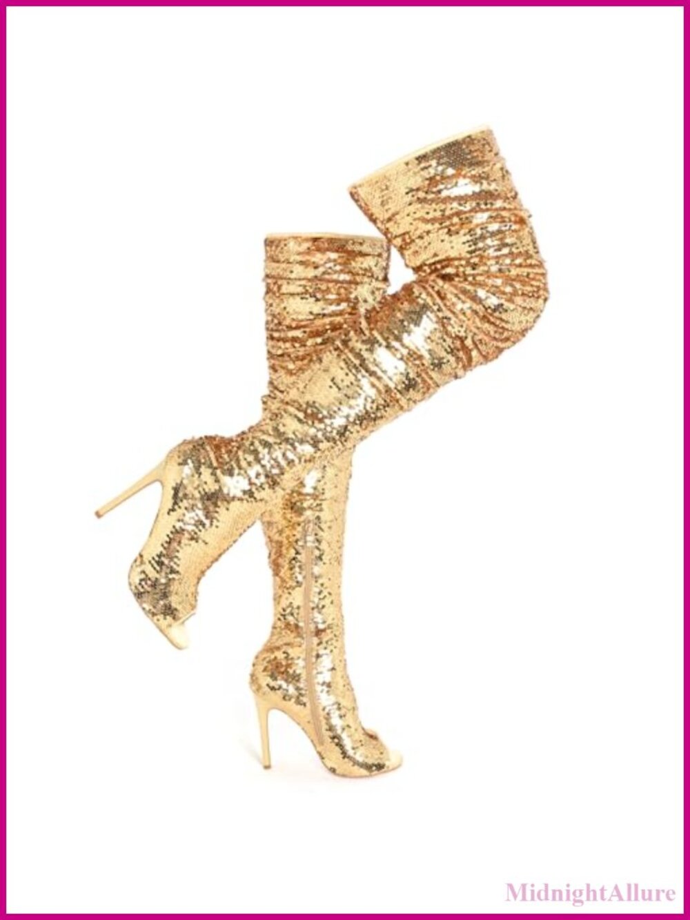 CAMSSOO Women's Open Toe Sparkly Thigh High Boots Stiletto Heels